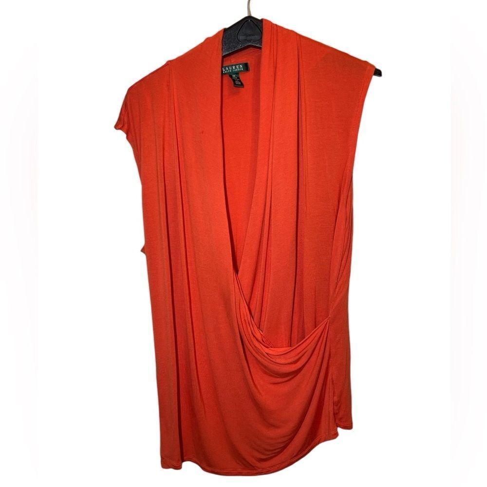 Ralph Lauren Orange Sleeveless Draped Front Top